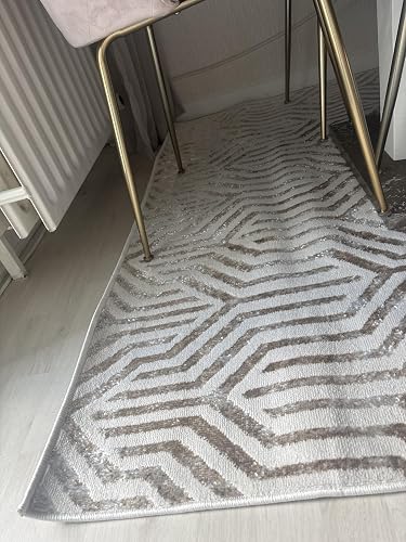 TAPISO Crystal Teppich Kurzflor Glänzend Burgund Beige Weiß Streifen Geometrisch 3D Effekt Wohnzimmer Schlafzimmer Modern Design ÖKO-TEX 140 x 200 cm