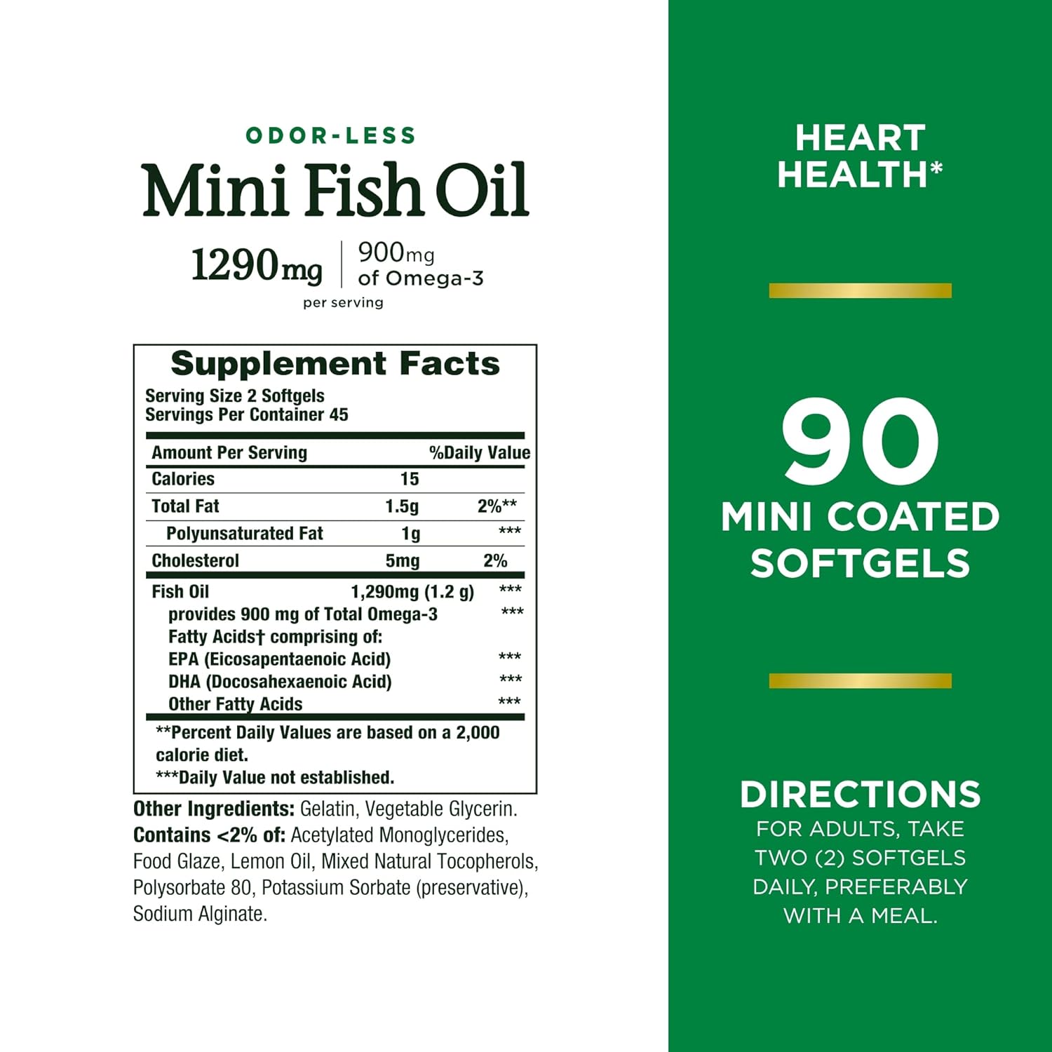 Nature’s Bounty Mini Fish Oil Softgels 1290 mg, Omega-3, Supports Heart Health, Odor-Less, 90 Mini Coated Softgels : Health & Household