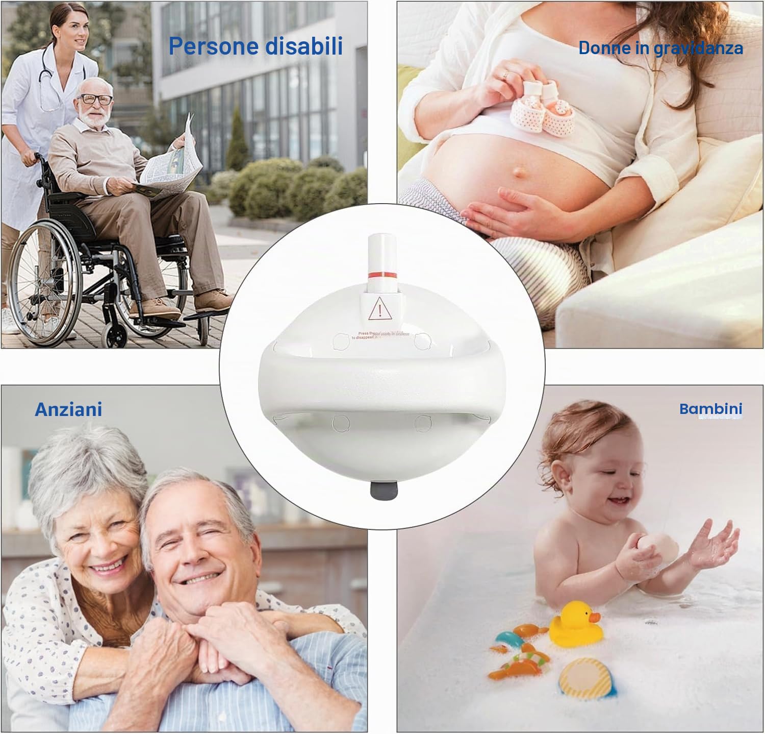 Maniglioni per doccia senza foratura - Set da 2 - Ventosa extra forte 190 kg - Linea di sicurezza rossa - Per anziani e disabili - Solo superficie liscia