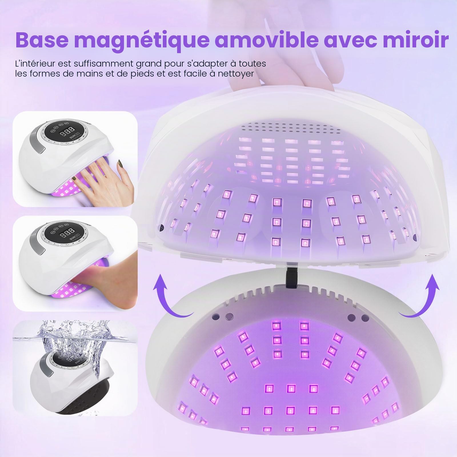 Lampe UV pour ongles en gel, 4 réglages de minuterie, affichage numérique, séchoir à ongles LED 268 W avec 72 perles, capteur automatique avec lumière manuelle, lampe LED pour salon et maison