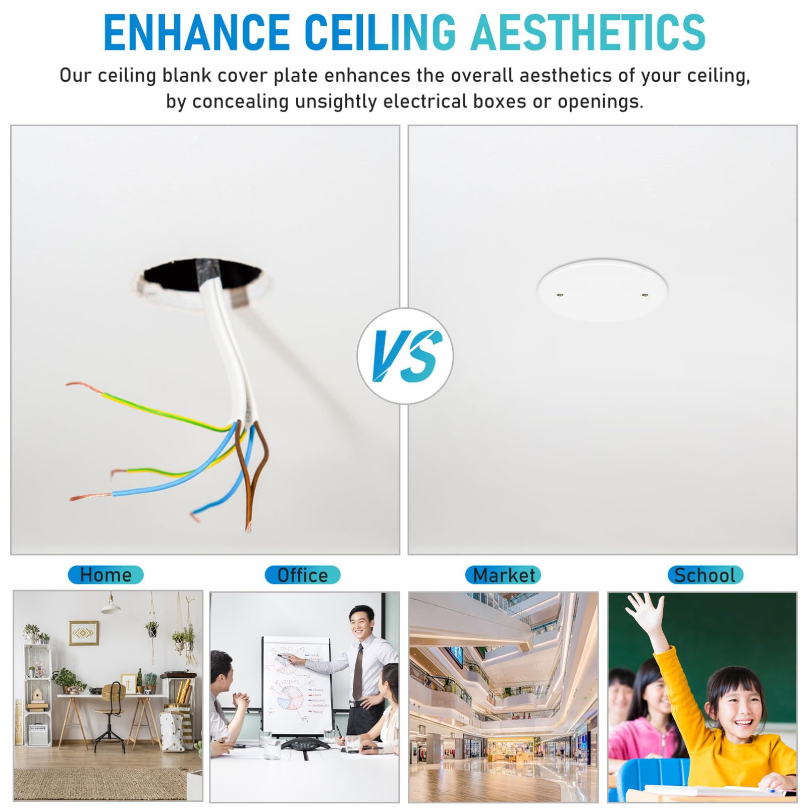 NUOBESTY 4Pcs Round Ceiling Hole Covers 4.3 Inch Electrical Blank Plates Flat Circular Cover for Home and Office Ceiling Repair - Image 3