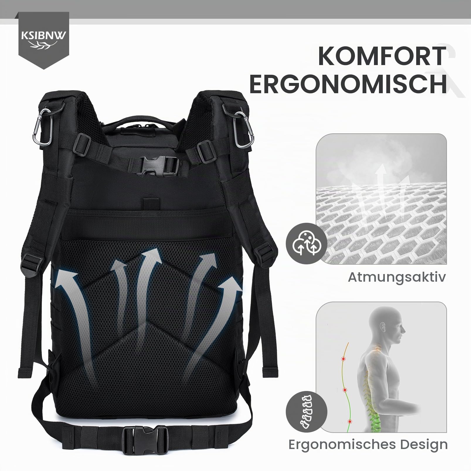 KSIBNW Militär Rucksack 50L Taktische Rucksack,Große Kapazität Survival Rucksack Wasserdicht Klettern Wandern Taktischer Trekkingrucksack Reiserucksack, 3 Tage Outdoor Wanderrucksack Für Reisen