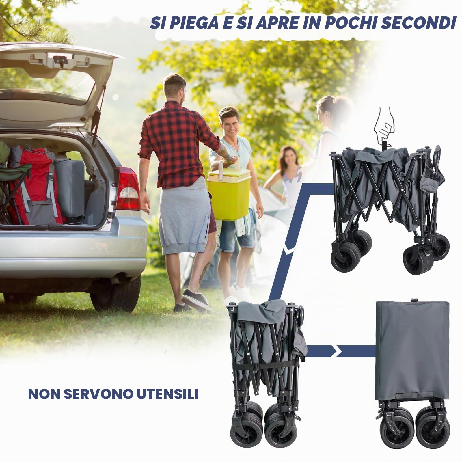 Chihee Utilità Carrello per vagoni,Carrello da spiaggia pieghevole Grande capacità 254L,Portatile Carro Ruote per tutti i terreni Tasca laterale sovradimensionata 2 portabevande per il campeggio