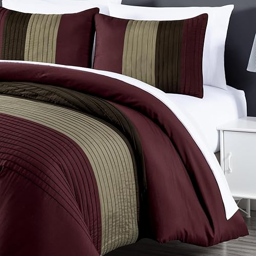 Miniatura 8 de Chezmoi Collection Briar - Juego de edredón de 7 piezas tamaño California King con sábanas, edredón ligero, color borgoña, café, marrón, lujoso,