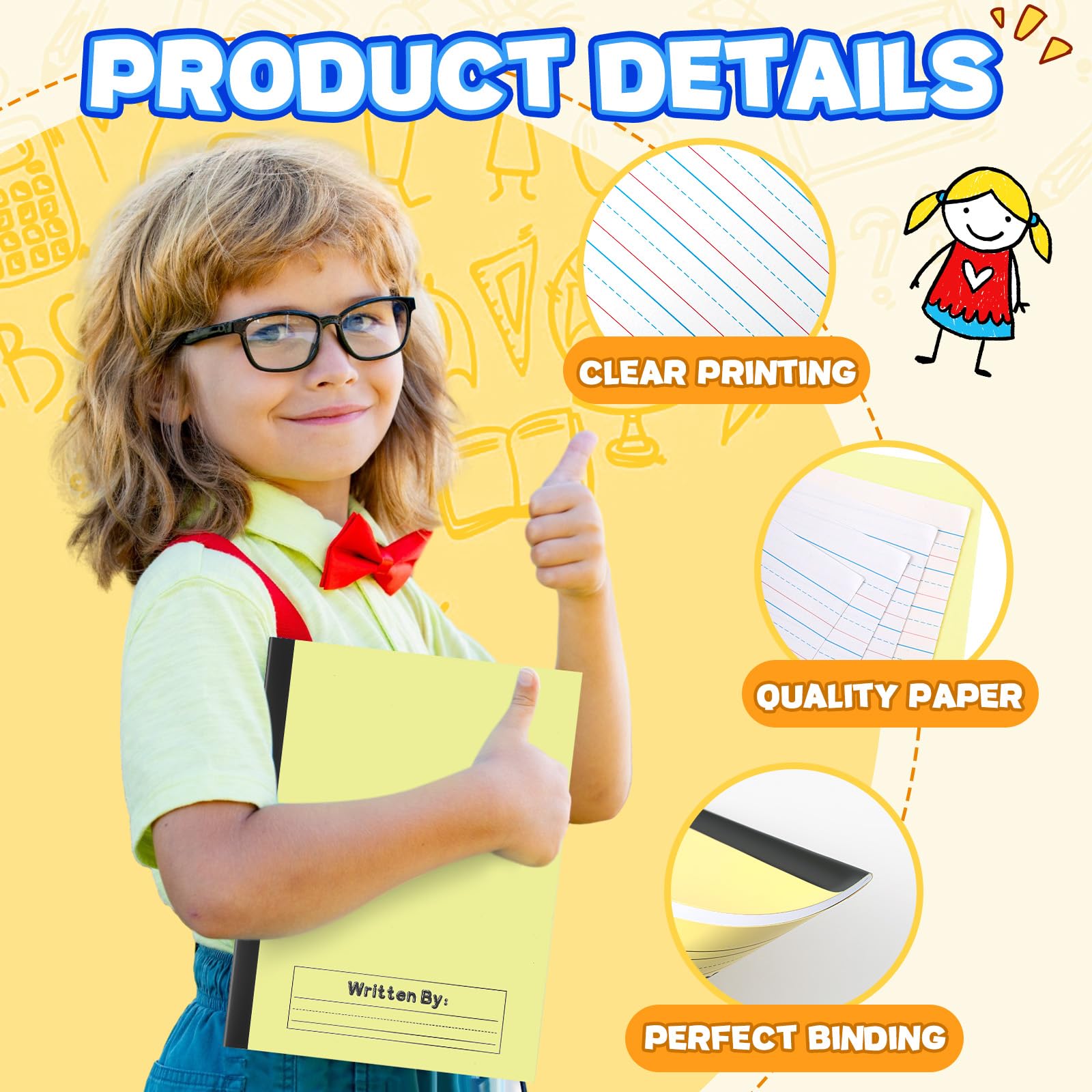 Henoyso 48 quaderni per composizione primaria K-2 Bulk 9. 190,5 x 7. Diario da 127 cm, diario di scrittura da 60 pagine per bambini, a righe a 3 righe, per scuola materna, forniture per pratica di