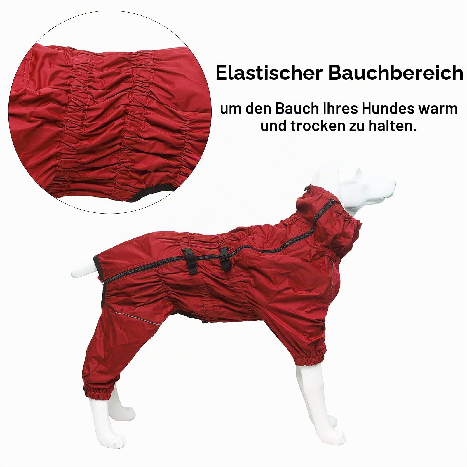 MOREZI Hunderegenmantel, hoher Kragen wasserdicht, Regenmantel-Set mit Reflexstreifen und Reißverschlüssen, für alle Hundetypen geeignet-Rot-S
