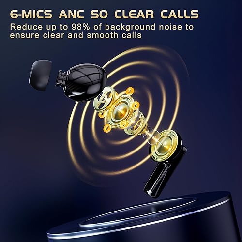 Miniatura 5 de IAMJOY Auriculares para juegos, 20 ms de baja latencia, cancelación activa de ruido con 6 micrófonos, 2.4 GHz y Bluetooth, 35 tiempo de