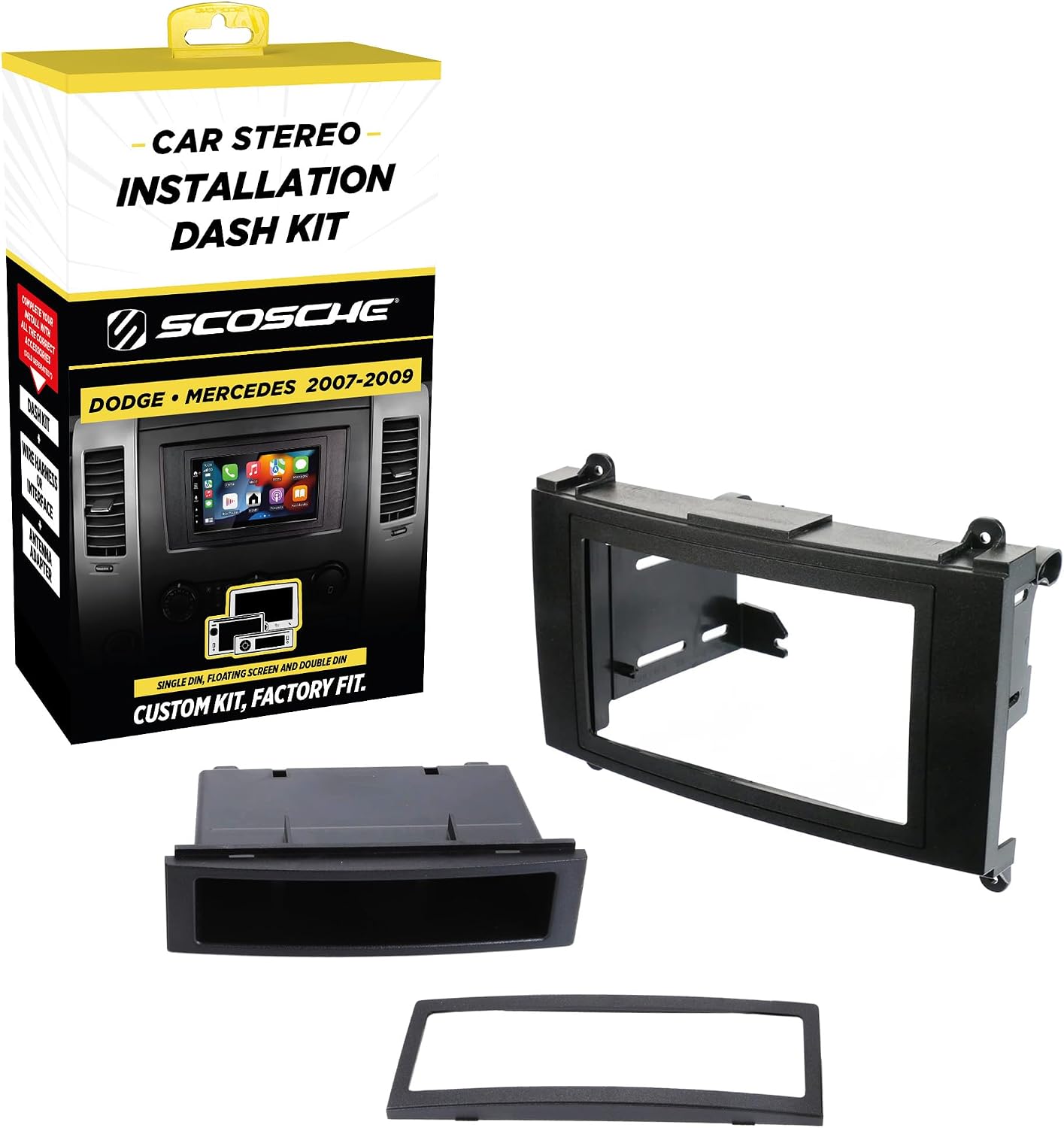 Scosche CR1292B Double or Single DIN Radio Installation Dash Kit Compatible with Select 2007-18 Dodge, Mercedes and Freightliner Sprinter Vans - Aftermarket Car Stereo Install Brackets - See Fit Image