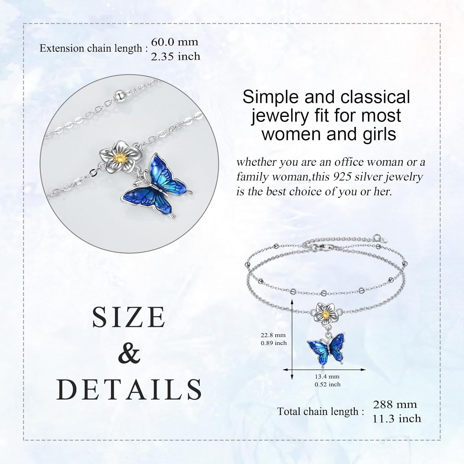 YAFEINI Anklet Bracelets for Women Girls Sterling Silver Hummingbird/Dragonfly/Butterfly Link Chain Anklets Jewelry Gifts