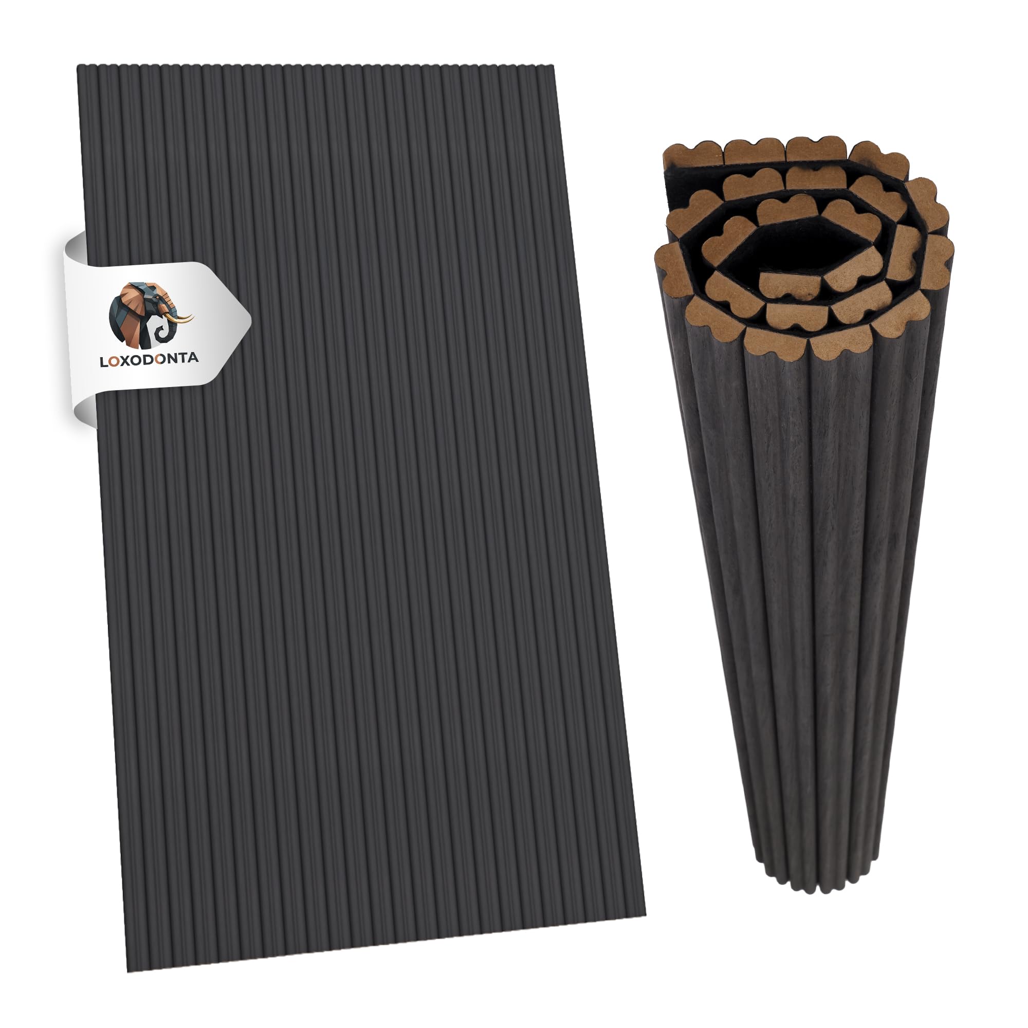 Flexible Akustikpaneele – 120×60 cm (1 Stück) – Wellenprofil – Farbe Schwarze Eiche – Für flache & gebogene Flächen – Holzoptik