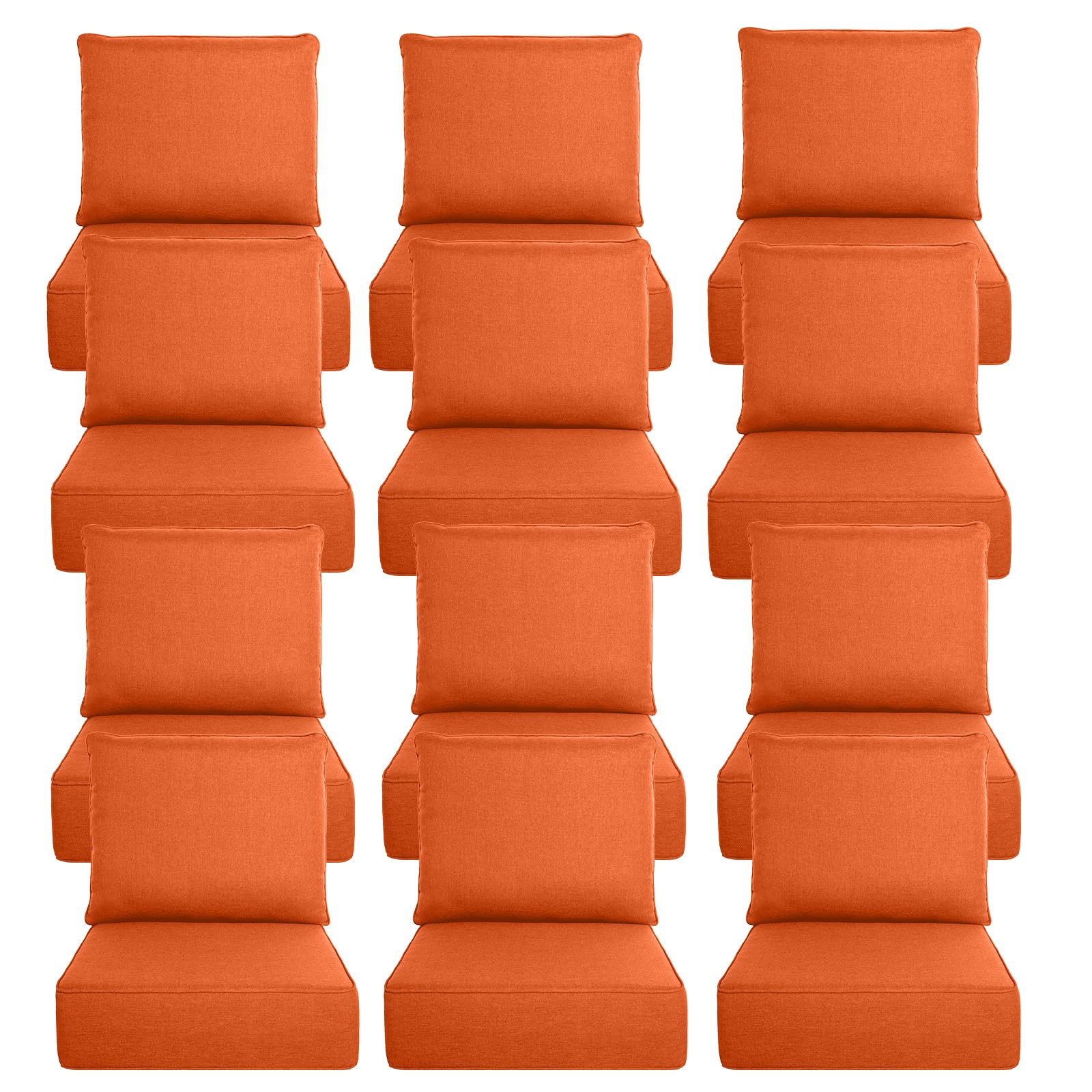 Luxury 6" Thick Outdoor Cushion Set 12 - 24x24 Patio Furniture Cushions with 28D High-Density Foam, Water-Resistant &amp; Fade-Resistant Fabric, Removable Covers for Patio Furniture Sofa Couch -Orange