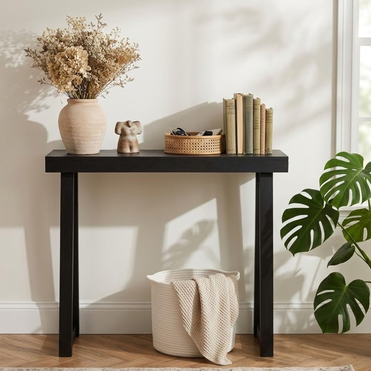 Karl home Narrow Entryway Table, 36 Inch, Pine Wood Console Tables for Entryway, Slim Sofa Tables Behind Couch for Living Room, Hallway, Entrance, 36 x 12 x 32, Black