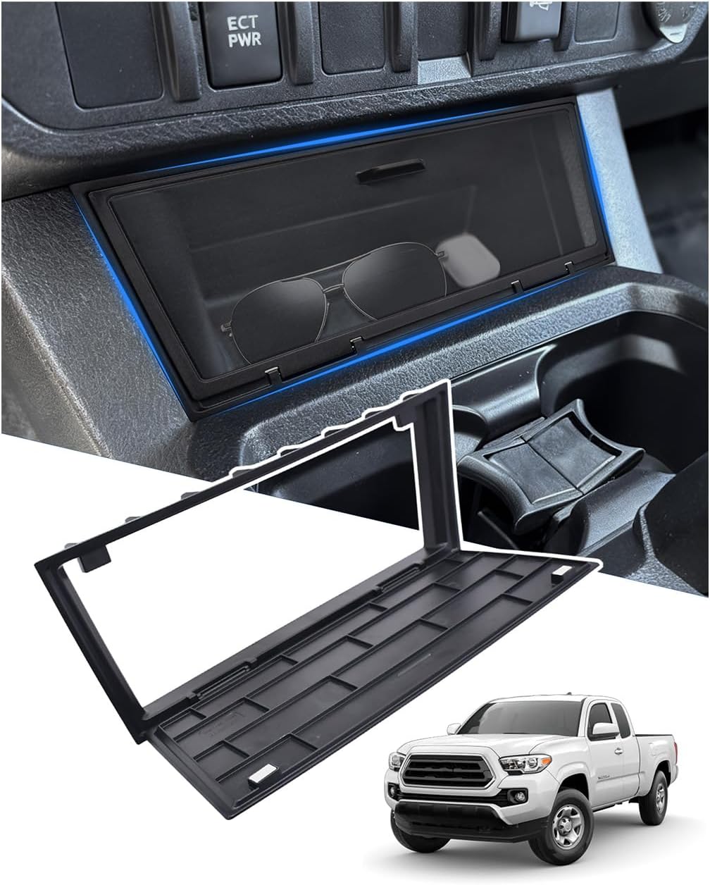 Center Console Hidden Storage Cover for Toyota Tacoma 2016-2023 Accessories, for Wireless Charging & Non Charging Models- Center Console Privacy Cover Protector Anti-Dust Organizer