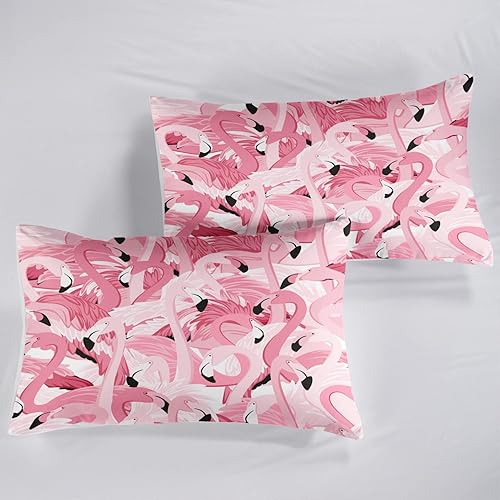 Miniatura 2 de AILONEN Juego de funda de edredón de flamenco, tamaño matrimonial, juego de ropa de cama con patrón de flamenco tropical para niños y niñas, 1 funda