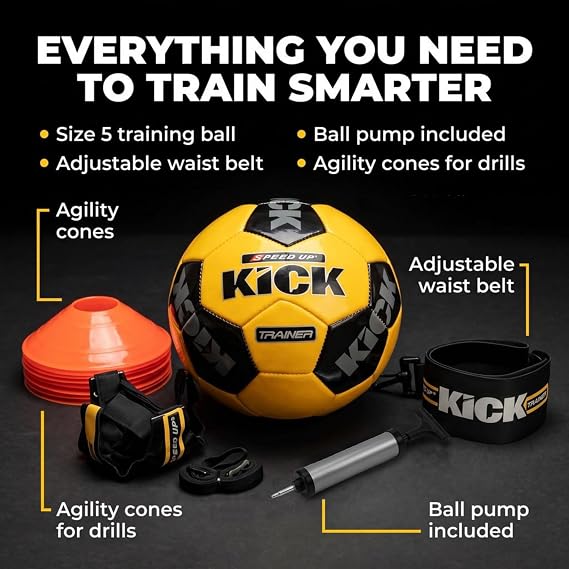 Amber Fight Gear Soccer Football Kick Throw Solo Trainer Practice Training Aide with Adjustable Waist Belt - Fits Ball Size 3, 4, and 5