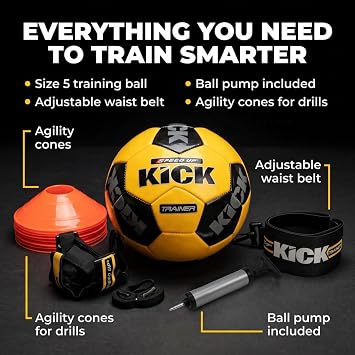 Amber Fight Gear Soccer Football Kick Throw Solo Trainer Practice Training Aide with Adjustable Waist Belt - Fits Ball Size 3, 4, and 5