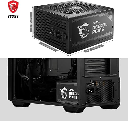 MSI MAG A850GL PCIE5 Alimentatore 850W, 80 Plus Gold, completamente modulare, ATX 3.0, supporto GPU PCIe 5.0, ventola FDB da 120 mm, Full-Bridge LLC, cavi neri piatti - 6