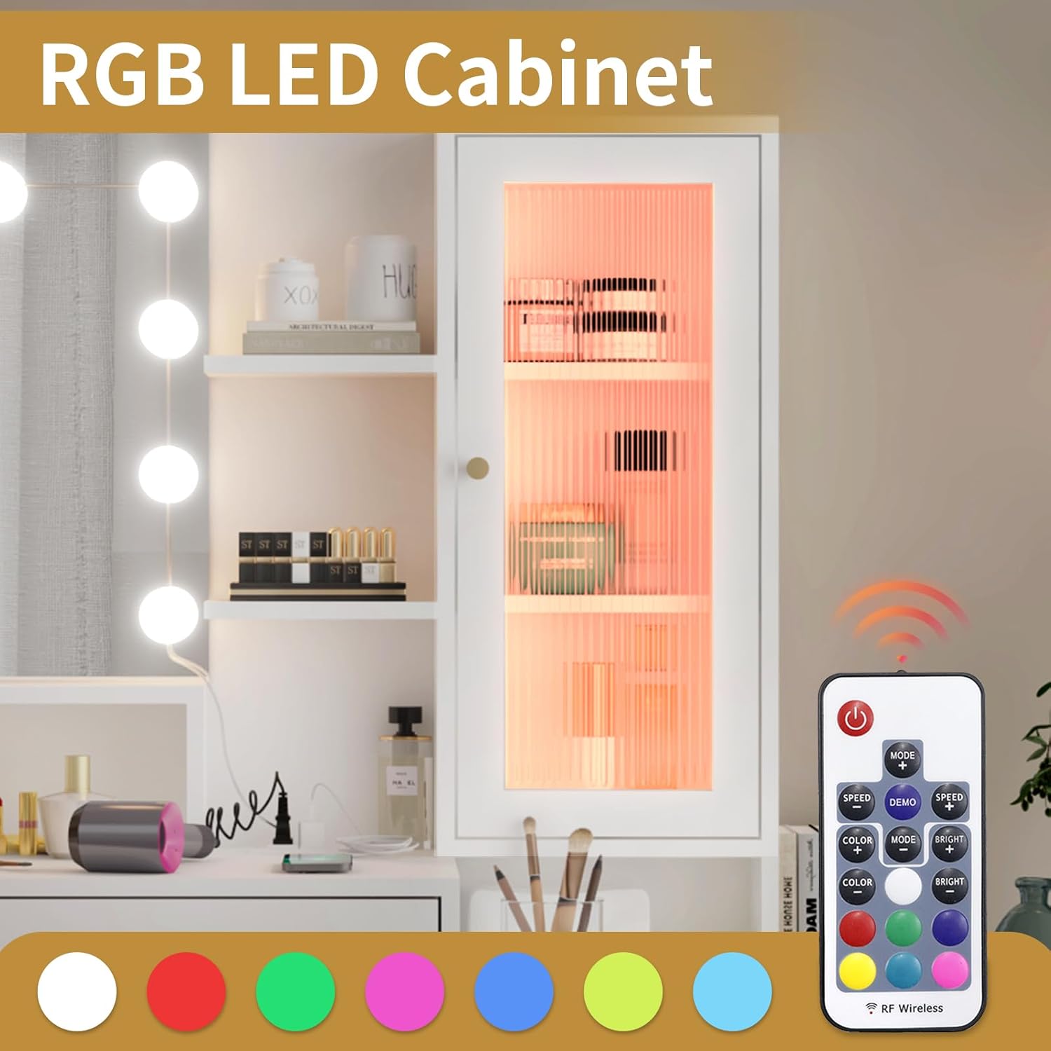 Karl home Vanity Desk with Light Mirror and Charging Station, Dressing Table with Drawers and Storage Shelves, Makeup Desk with 10 Led Lights in 3 Colors, for Bedroom, White