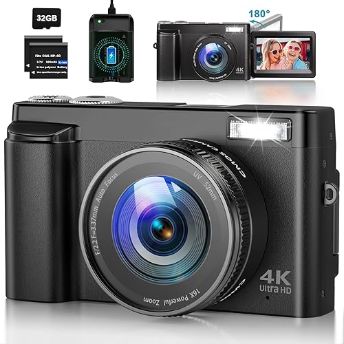 Cámara digital 4K para fotografía, enfoque automático, cámara de vlogging de 48 MP para YouTube con tarjeta SD 16X Zoom digital Cámara compacta,