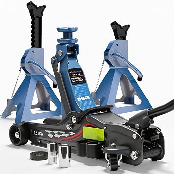 LARBANKE 2.5 Ton Low Profile Floor Jack with 2 Jack Stands Kit, 5500 lbs Hydraulic Car Jack Set Includes Free Lug Nut Sockets & Rubber Pad, Complete Maintenance Kit