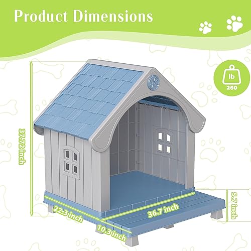 Miniatura 5 de DRATO Caseta para perros de resina con bonito diseño elegante y suelo elevado extendido, casas para perros grandes fuera de la intemperie para uso