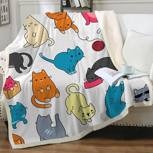 Sleepwish - Manta sherpa de gatos, muy suave, reversible, ultra lujosa, reversible, ultra lujosa, de felpa y vellón, para mascotas, sofá o cama,