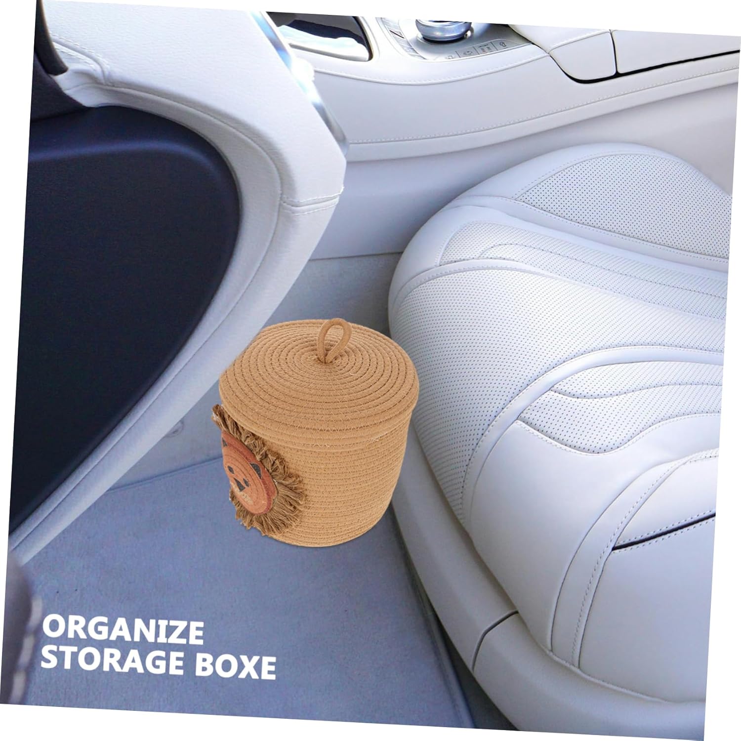 Small Cotton Rope Woven Storage Basket Lid Charming Lion Design for Organizing Cat and Dog Toys Nursery Bedroom Living Room and Portable Mini Storage Bin