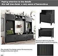 Vista 3 de Merax Árbol de pasillo perchero de pasillo 4 en 1 de estilo moderno con múltiples funciones con siete ganchos negros de metal banco de entrada árbol