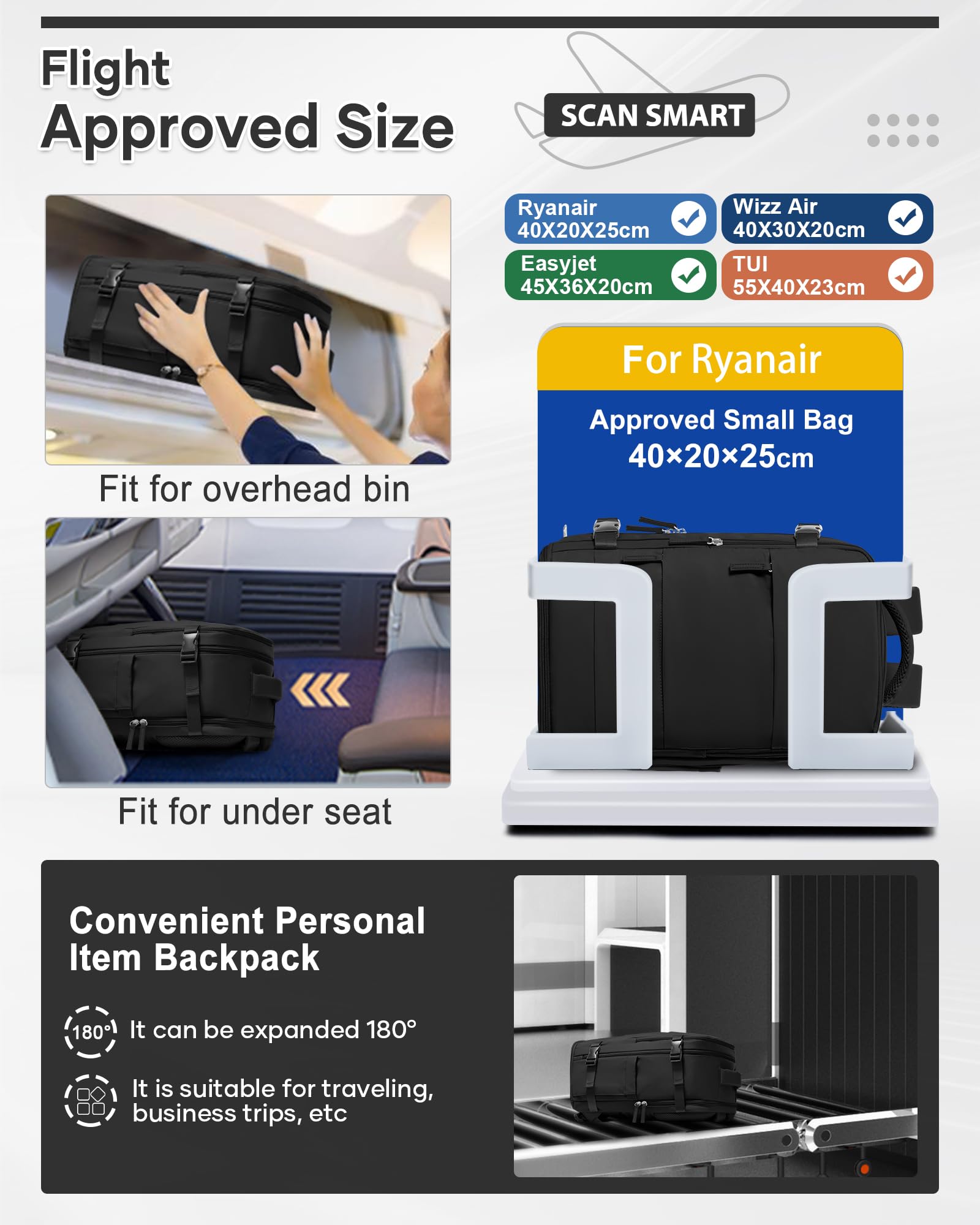 SZSYCN Zaino da Viaggio con Sottovuoto Ryanair 40x30x20 Wizzair Borse da Cabina per Ryanair 40x20x25 Bagaglio a Mano Sottovuoto con pompa,Zaino Casual per Laptop