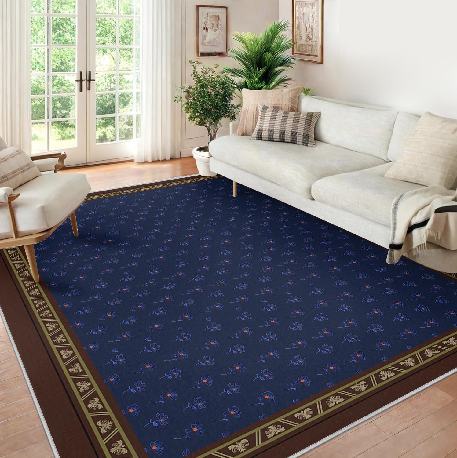 Tapis William Morris 140x200 bleu et rouge grand raffinement floral pour chambre et salon