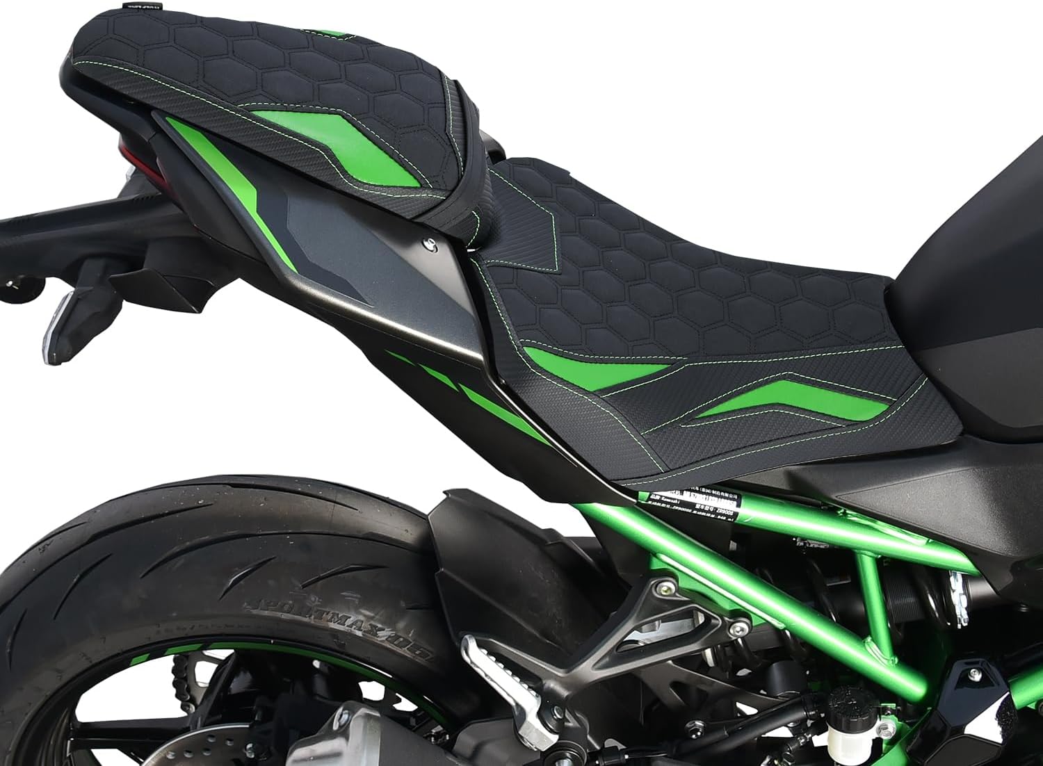 Motorcycle Rider Passenger Comfort Seat Fit for ZR900 Z900 2025 2026, Leather Front Rear Saddle Solo Cushion Pillion Pad, Green Honeycomb