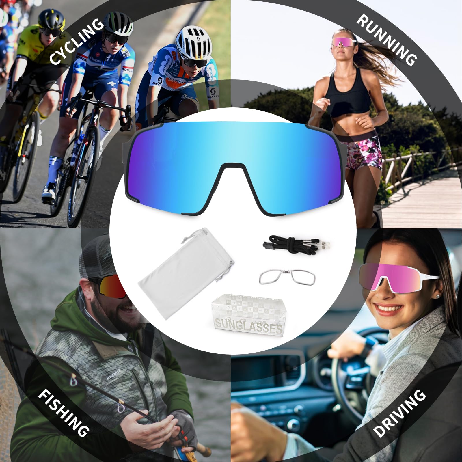 OULAIQI Occhiali da sole sportivi per uomo e donna, occhiali da ciclismo, protezione UV, per corsa, softball, pallavolo, escursionismo