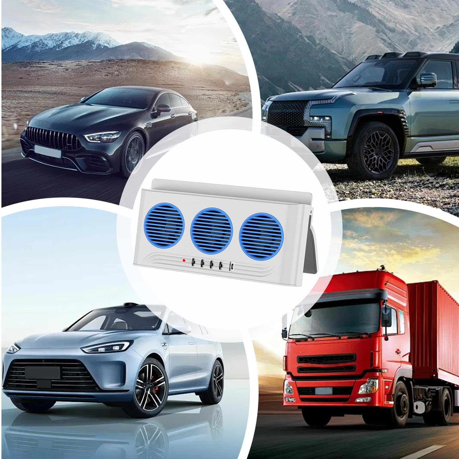 Generico Ventilatore Solare per Auto - Depuratore d'Aria con a LED a Tre Uscite,Ventilatore da Auto | per Viaggi in Camper SUV Furgone Camion Strada Giornaliero