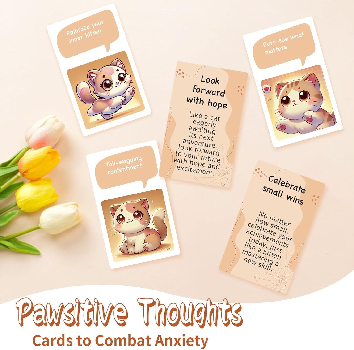 52 Catitude Affirmation Cards Cat Lover Gifts for Women, Self Care Mindfulness Positive Affirmations Cards for Anxiety, Vagus Nerve Stimulation Deck, Cats for Comfort, Stress Relief Gifts for Women