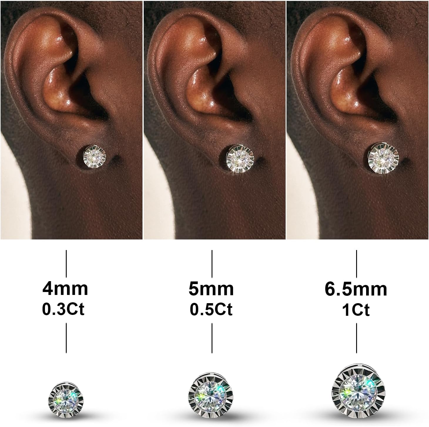HELLOICE Moissanite Studs Earrings D Color VVS1 Round-Cut Studs Earrings Durable Hypoallergenic Simple Design for Women Men