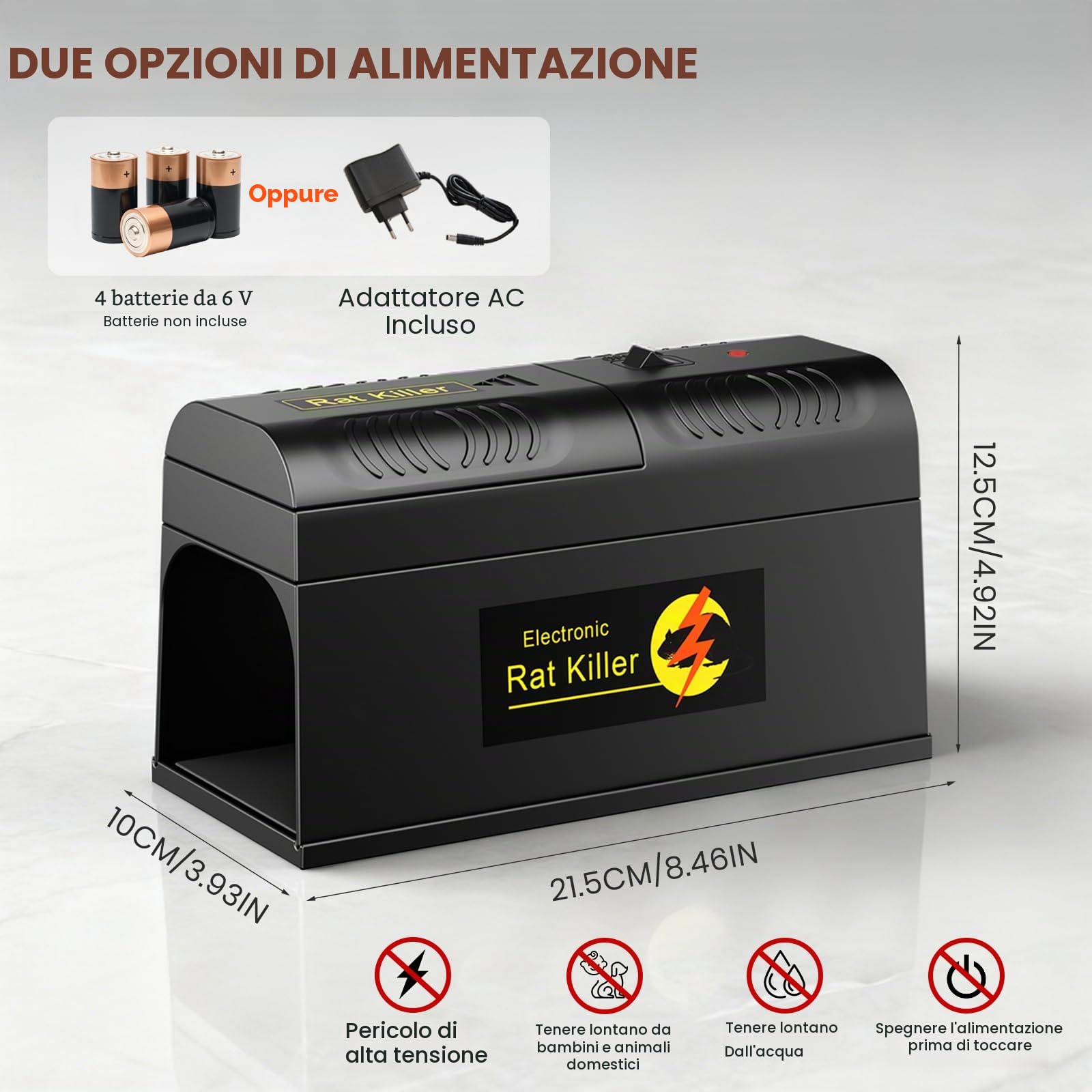 Trappola per Topi Elettrica, Versione Trappola Elettrica per topi 6000-8000 V, Alta Tensione per Uccidere i topi all'istante, Trappola Topi Elettrica Interno, per una casa senza parassiti