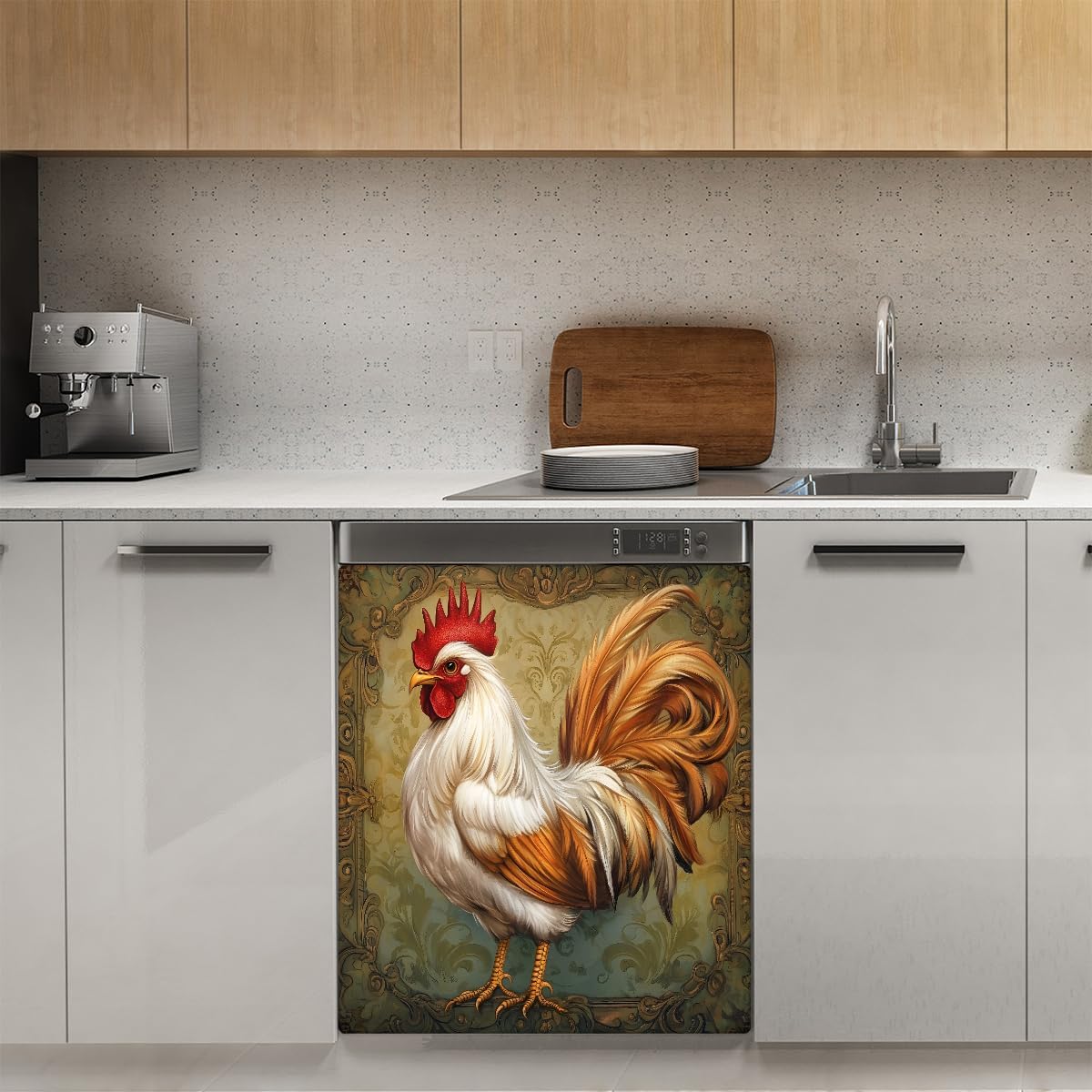 Animal Rooster Art Dishwasher Magnet Cover Decorative Magnetic Dishwasher Cover Reuseable Dishwasher Panel Covers Front Dishwasher Door Covers for Kitchen Decor 21" X 26"