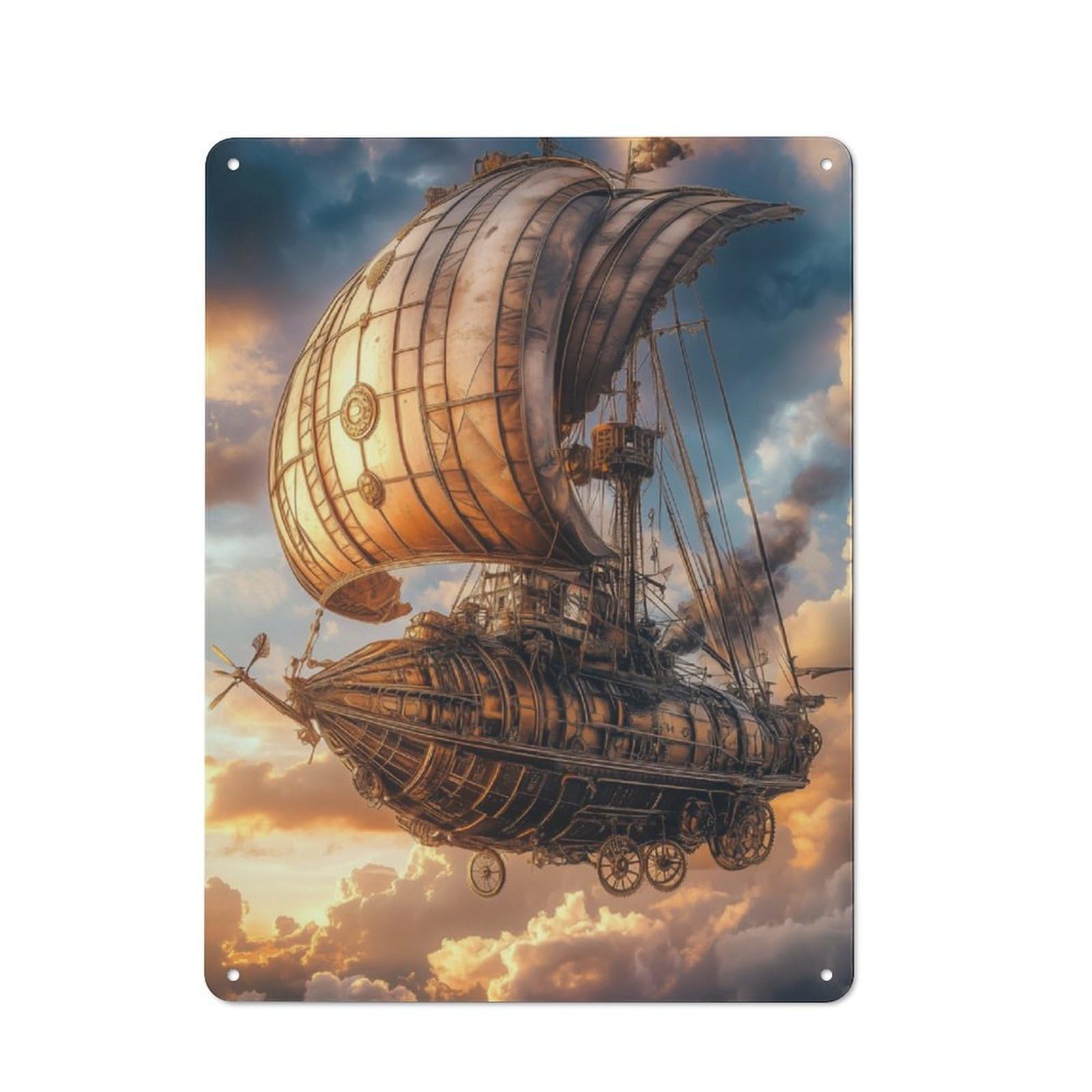Junmoney Steampunk Airship Rustic Metal Plaque 40X30cm For Guest Room Or Hallway, For Home Interiors, Feature Walls And Decorative Displays