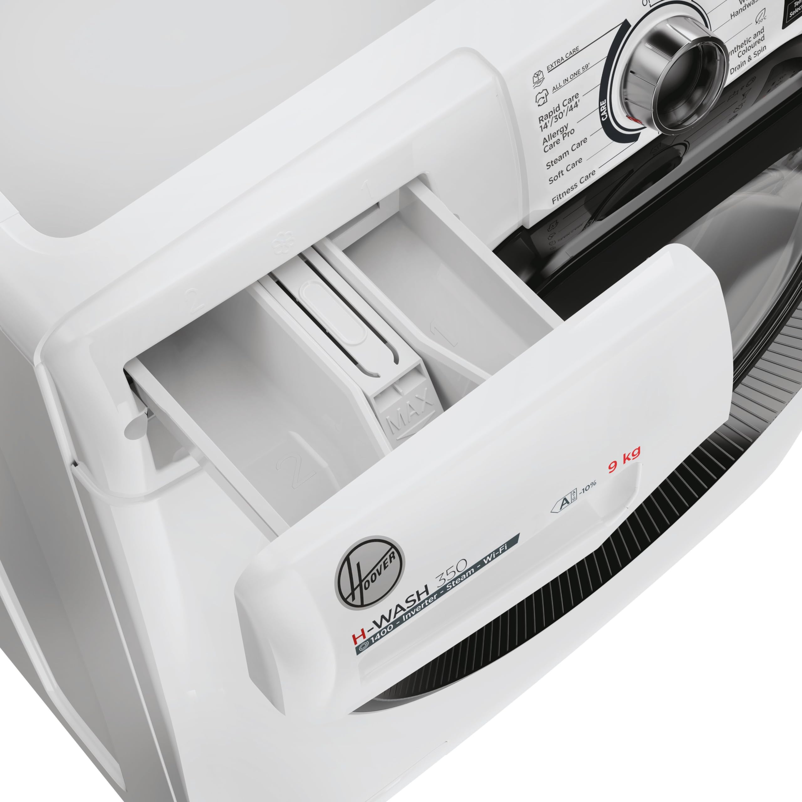 Hoover H-WASH 350 9kg Freestanding Washing Machine, 1400 RPM, A Rated, ECO-Power Inverter Motor, hOn App, 60 Programmes, Eco Doser, Power Care System, White, 60x53x85 cm - H3WPS496TAMB6-80 — view 6