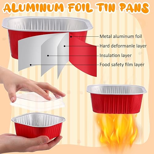 Miniatura 6 de 150 moldes desechables de 10 onzas para hornear pasteles con tapas, papel de aluminio de San Valentín, tazas para hornear cupcakes para pudín,