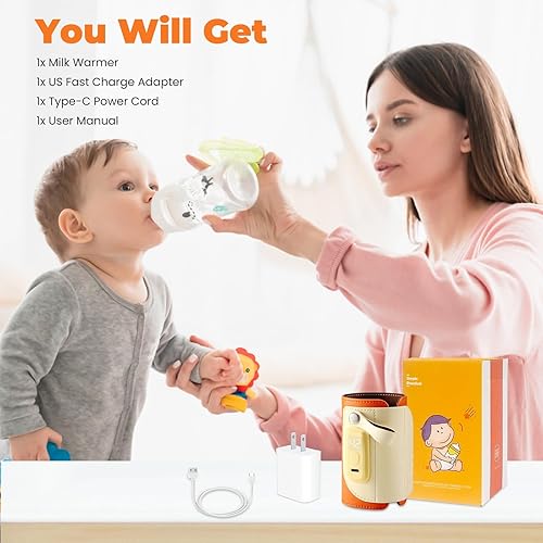 Miniatura 7 de Calentador de biberones  Calentador de leche portátil con 5 niveles de temperatura ajustables, pantalla LED y carga rápida, cubierta aislante de