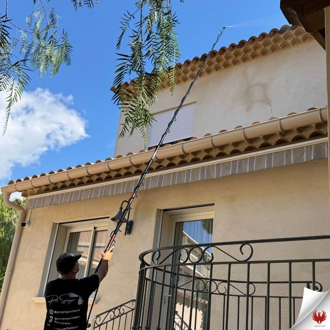 Phoenix - Perche Télescopique 5,4M Pro Sprayer Evo - Perche Professionnelle pour Pulvérisation Haute Portée Toiture - Compatible Pro, Dorsal & Gladiator Sprayer - Fibre de Verre Ultra Légère