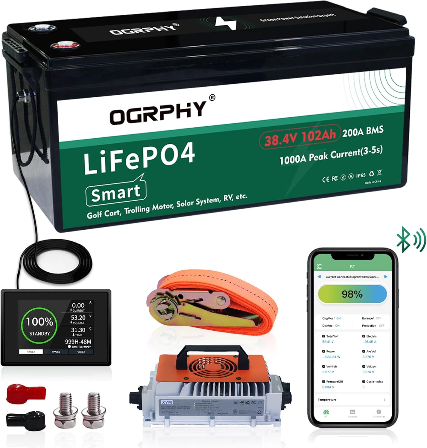 36V Li-ion Golf Cart Battery Conversion Kit with 200A BMS