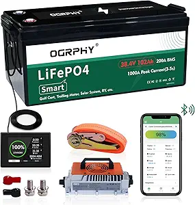 36V Lithium Golf Cart Battery Conversion Kit, 200A BMS(1000A Peak Current), with Touch Monitor and Retention Strap, 4000+ Cycles 36V Lithium Battery with Charger Perfect for Golf Carts(102AH)