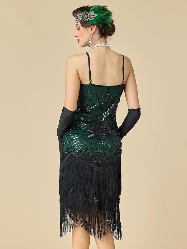 RRYIO Women's Flapper Dresses 1920s,Great Gatsby Dresses Sequin Fringe Cocktail Dress Roaring 20s Dress for Harlem (Green, M) by RRYIO - Used condition - Image 3