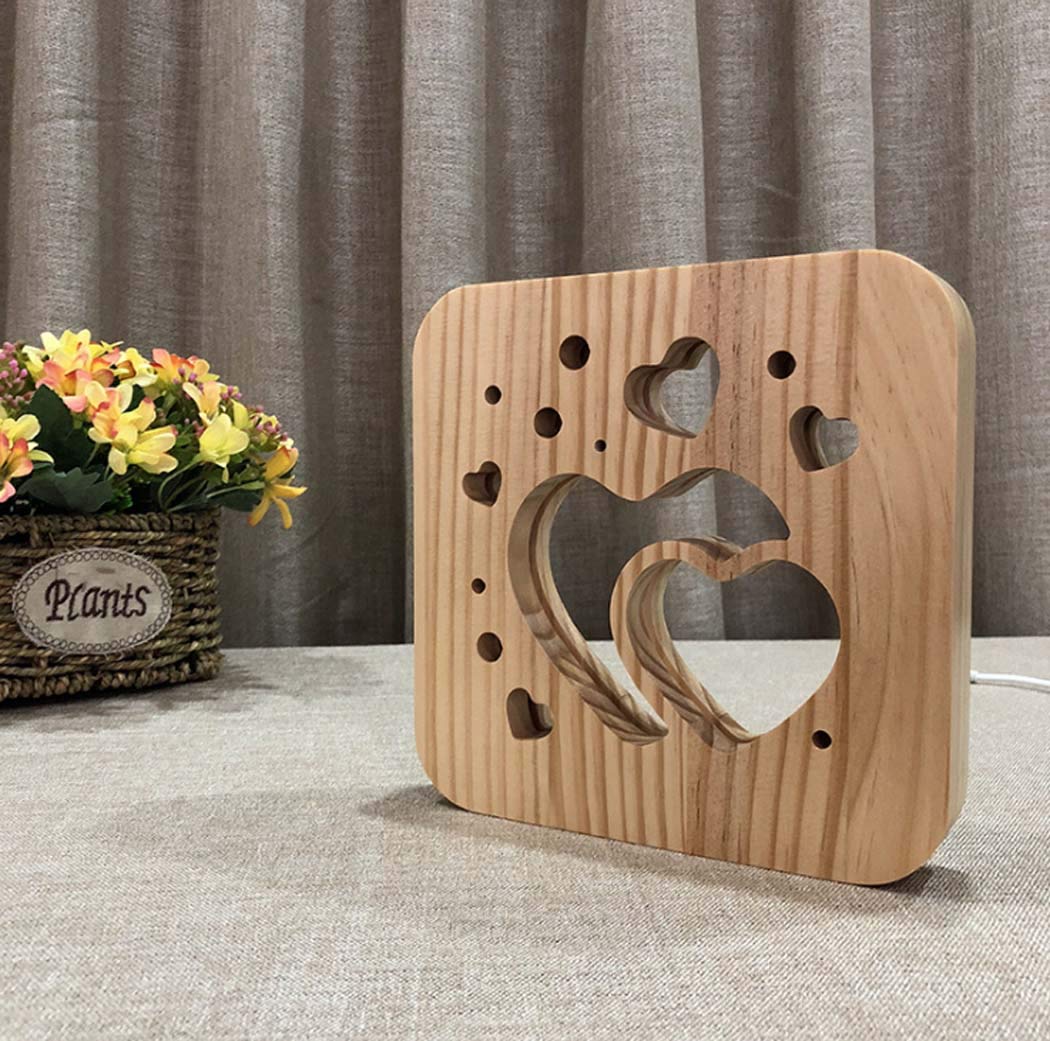Drewniana lampka nocna kreatywna 3D rzeźbiona pusta lampa stołowa światło USB zasilanie dziecięca lampka nocna dekoracja lub prezent, 3,3 W, ciepłe białe światło
