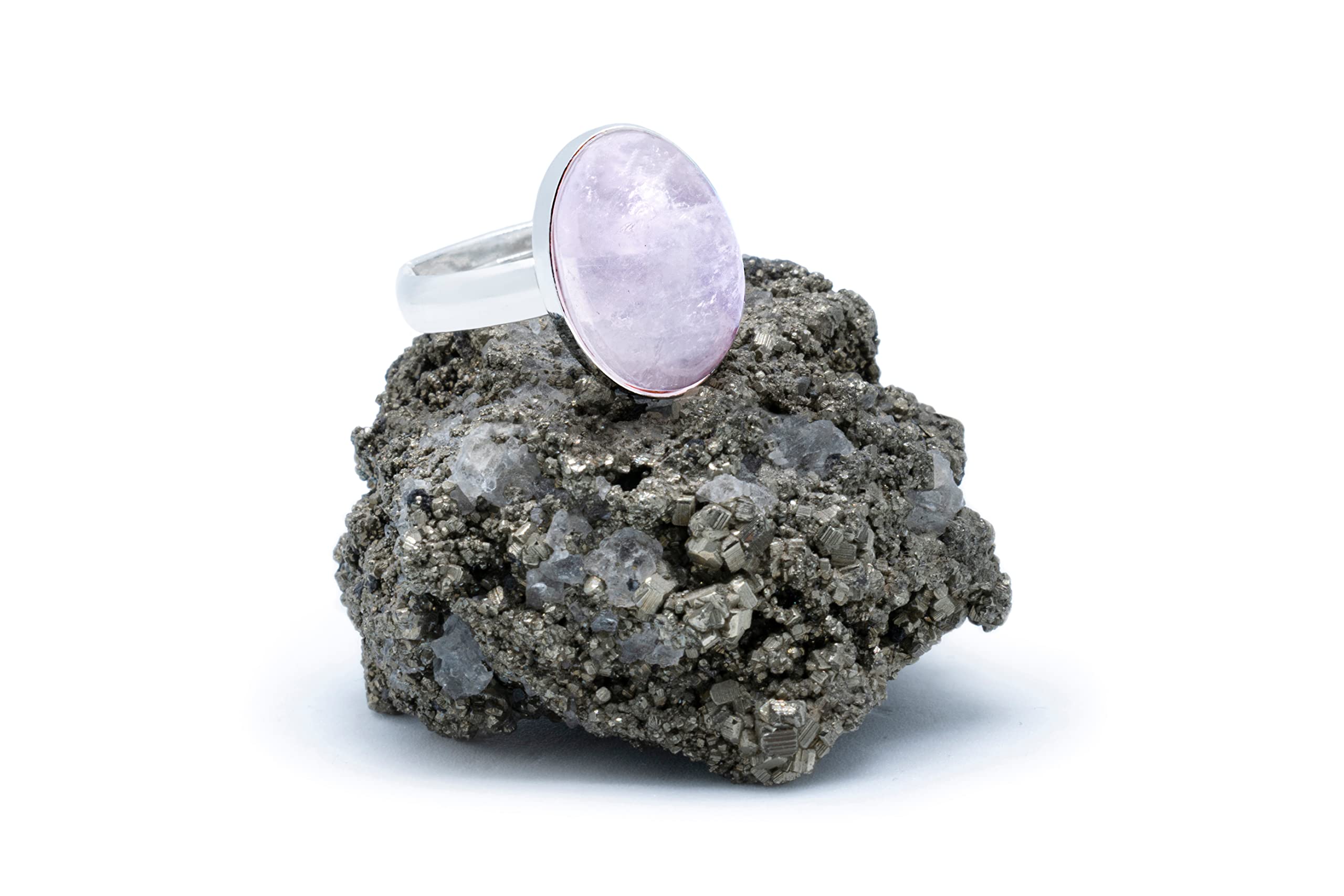 Anillo de Plata 925 con Cuarzo Rosa (Piedra Natural) 14x10mm - Disponible Anillo Ajustable, Tamaño de XS a XXXL, para Hombre, para Mujer - Caja Regalo Gratis