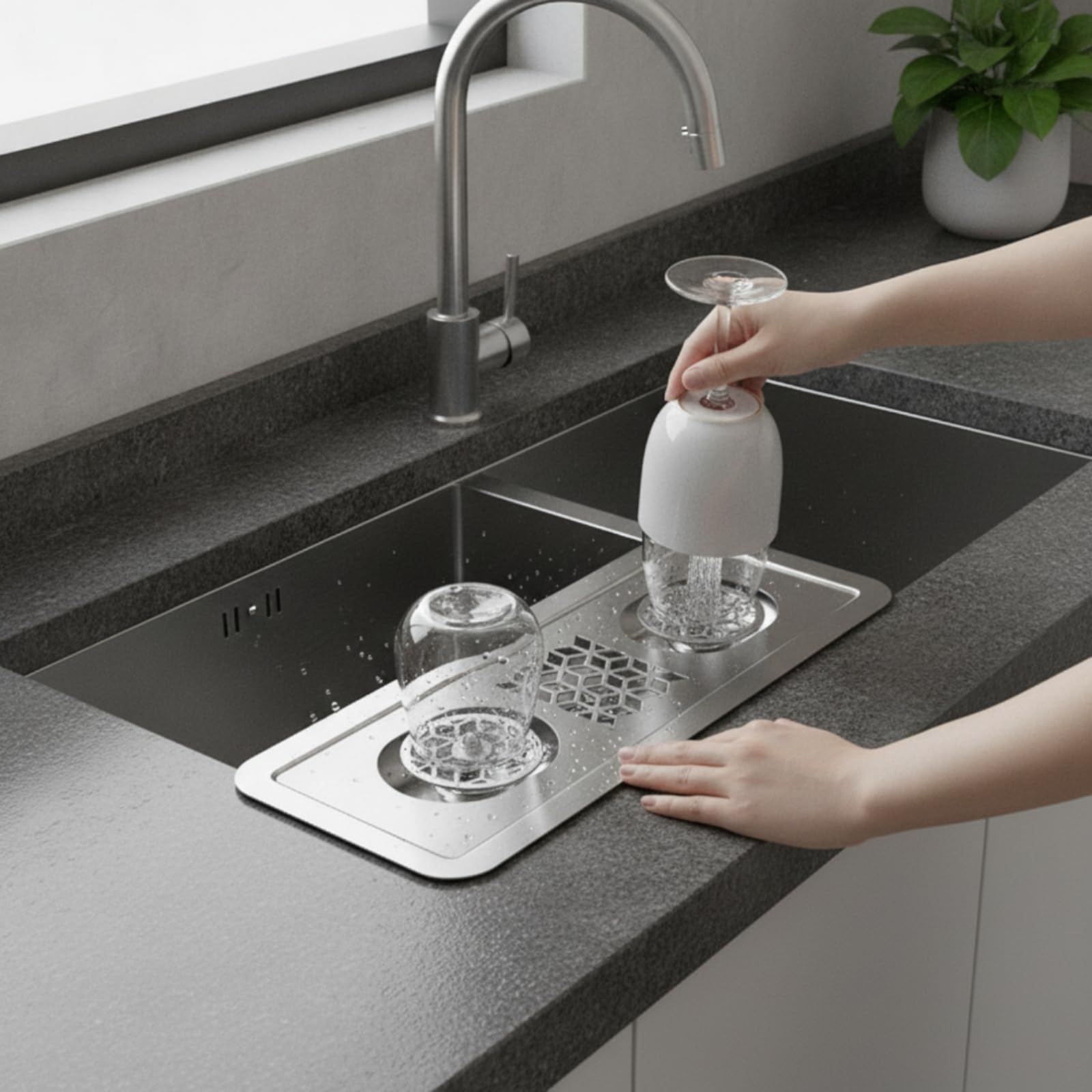 KESOTO Limpiador de Doble Cabezal Lavador de Vasos Enjuagador Integrado Estación de Lavado Enjuague de Tazas Acero Inoxidable 304 Resistente al Óxido y