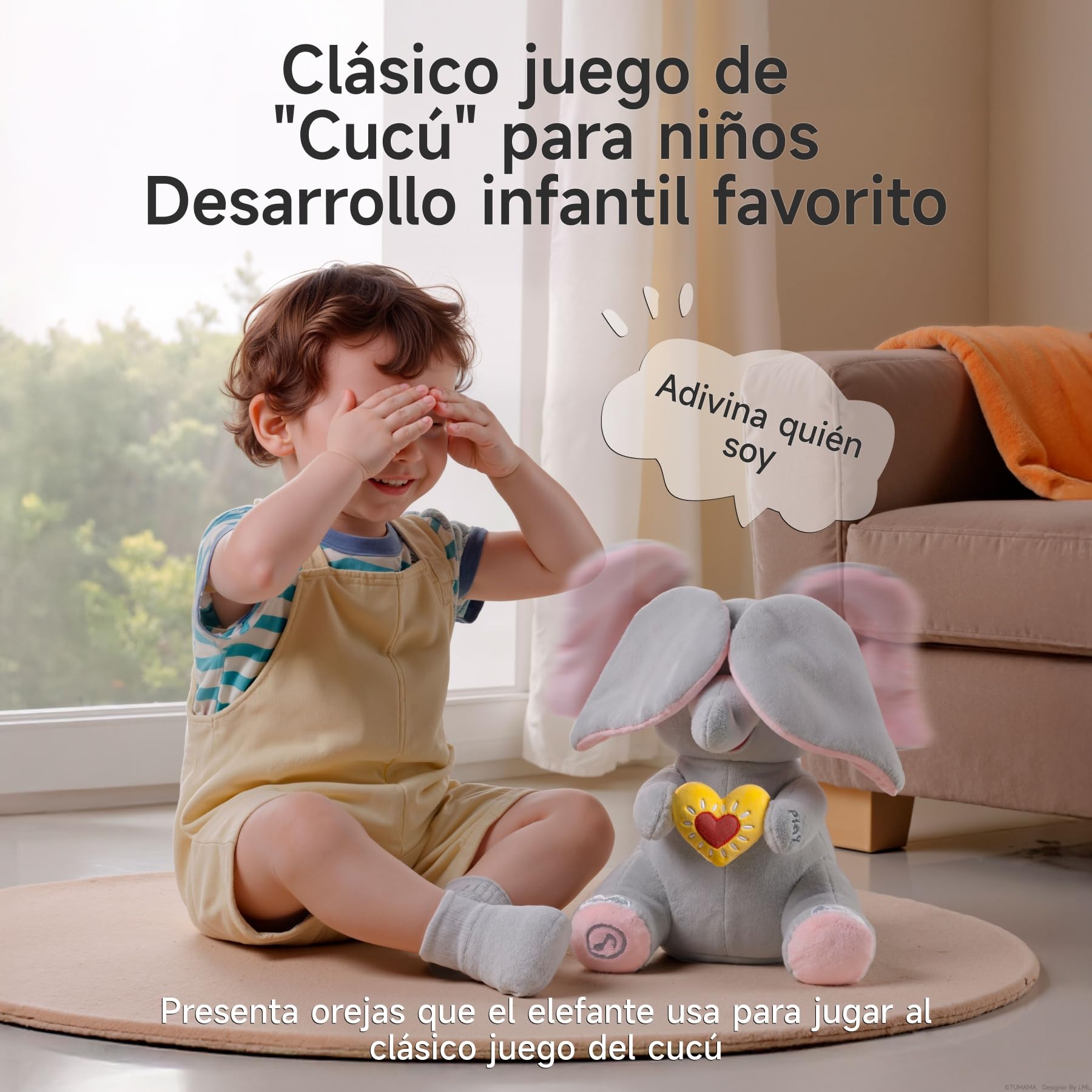 Elefante Juguete Interactivo, Peek a Boo, Cantante, Peluche Elefante Electrónico con Música, Regalo para Bebés, Niños, Niñas