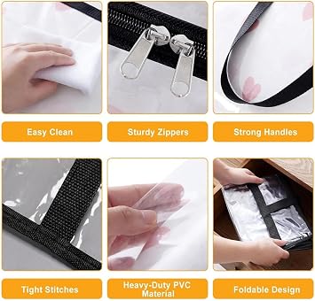 2 Pack Clear Storage Bags for Comforter, Clothes & Bedding, Closet Organizers and Storage Containers Vinyl Foldable Moving Bags with Zipper and Handle.